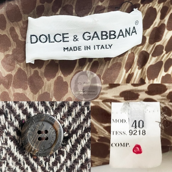 Dolce & Gabbana Wool Coat Classic Herringbone Double Breasted Brown Cream Sz 40 - Picture 7 of 7
